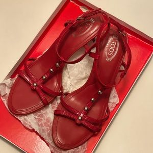 Tod's Red Strappy Heels Sandals sz 7.5
